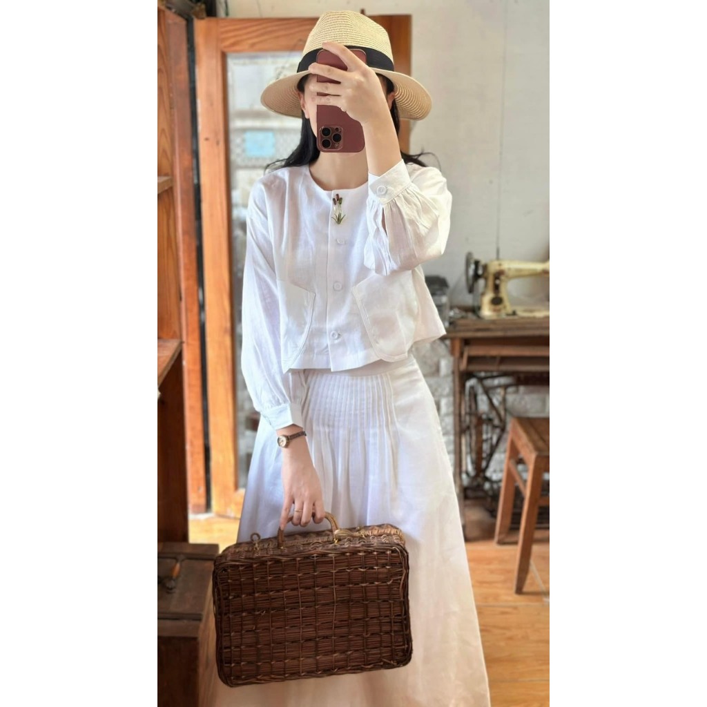 Sét đồ nữ mùa hè vải linen Hàn Bộ mặc nhà nữ áo và chân váy nữ  màu trắng style Hàn Quốc,đi chơi,dạo