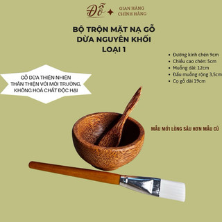 Combo 3 món: chén gỗ dừa dk 9cm+ muỗng gỗ dừa+ cọ cán gỗ, bộ dụng cụ trộn và đắp mặt nạ, bộ chén cọ