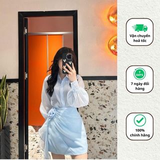Set đồ đi tiệc voan tơ thiết kế sang chảnh Set áo sơ mi tay bồng phối chân váy đính hoa Minaca S75