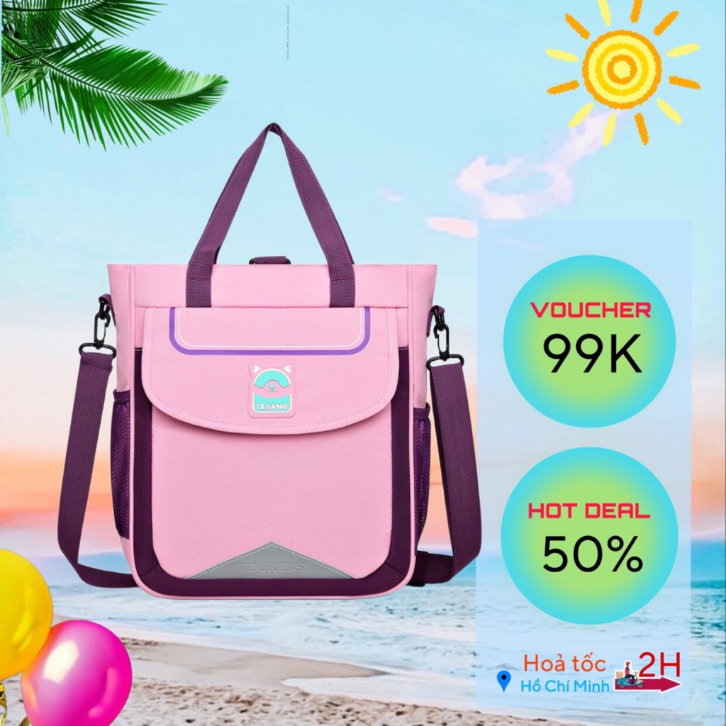 Cặp học sinh cấp 1 và cấp 2 cặp học sinh nam và nữ, túi đeo chéo vải oxford nghệ thuật nhiều ngăn