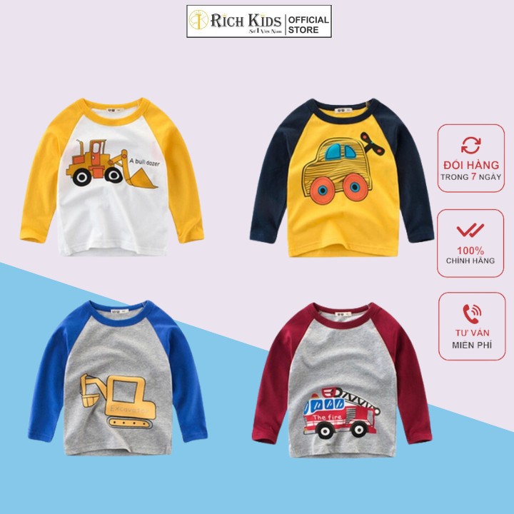 Áo Thun Dài Tay Richkids Cho Bé Trai Từ 2 Tuổi Đến 12 Vải 100% Cotton Co Giãn Thoáng Mát