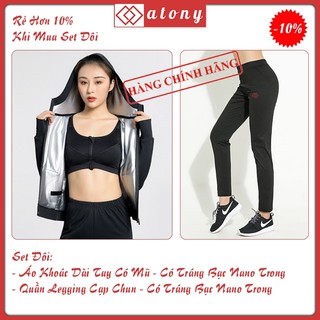 Set Đồ Tập Sinh Nhiệt Giảm Cân ATONY, Bộ Quần Áo Đổ Mồ Hôi Giảm Mỡ Bụng - Set 2: Áo Khoác Mũ +Quần
