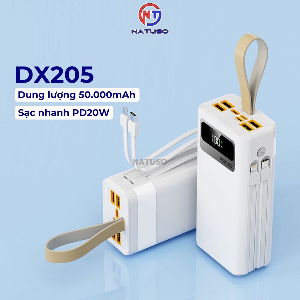 Sạc dự phòng 50000mAh sạc nhanh PD20W pin dung lượng lớn đi kèm dây sạc điện thoại - PBC