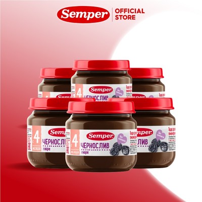 Combo 6 lọ Dinh dưỡng ăn dặm Trái cây nghiền mận đen hỗ trợ tiêu hóa Semper Prune 80g dành cho bé từ 4 tháng tuổi