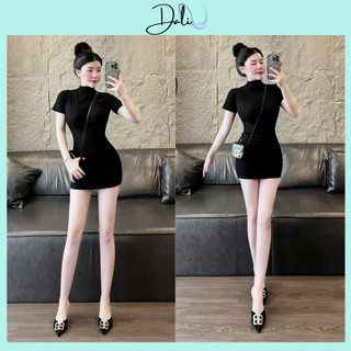 Đầm dáng ngắn ôm body sang chảnh chất liệu bo tăm co dãn siêu hack dáng
