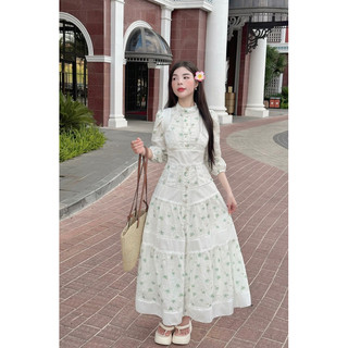 Maxi hoa xô thêu tay phồng viền ren nút