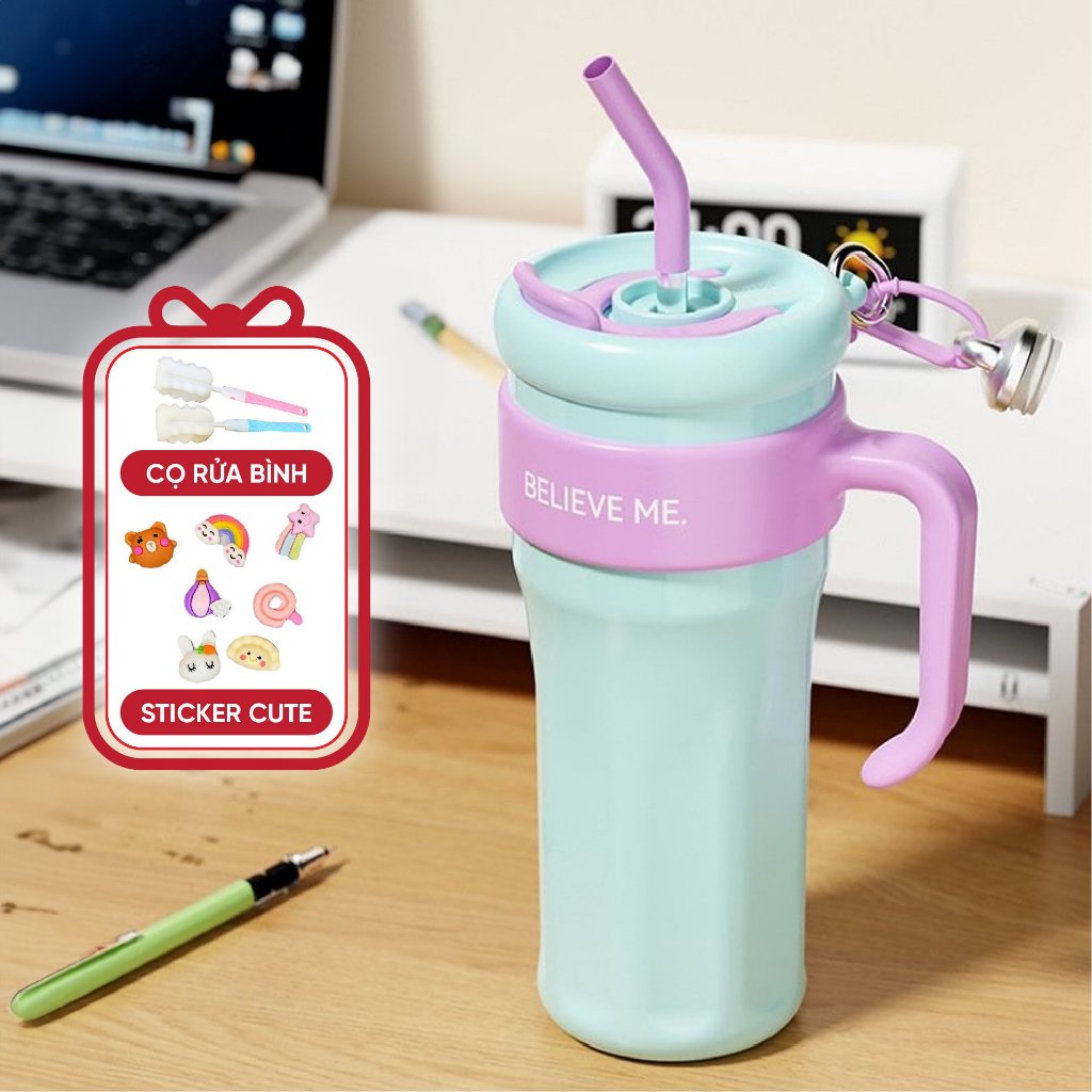 Ly giữ nhiệt NIUMI 1250ml 316 nắp xoay Belive me có ống hút