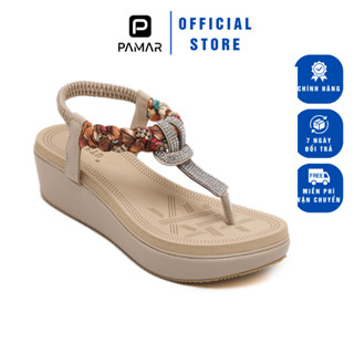 Sandal Nữ Hãng Siketu Dep Kẹp Dép Xỏ Ngón Phong Cách Dân Tộc Giày Nữ Đi Biển Bohemian Quai Đính Đá Giả Hoa Vải