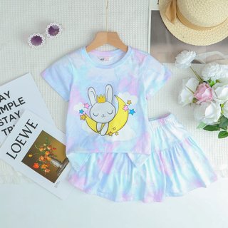 Set bộ kèm chân váy loang bé gái có quần chip bên trong size 2-7y