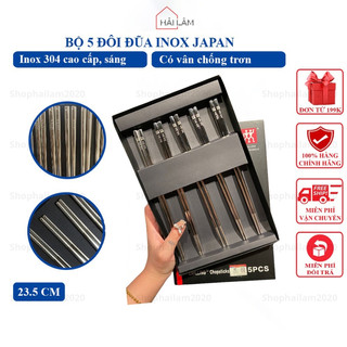 Sét 5 đôi đũa inox hàng loại 1 sus 304 chống trơn trượt cao cấp 5 đôi kèm hộp