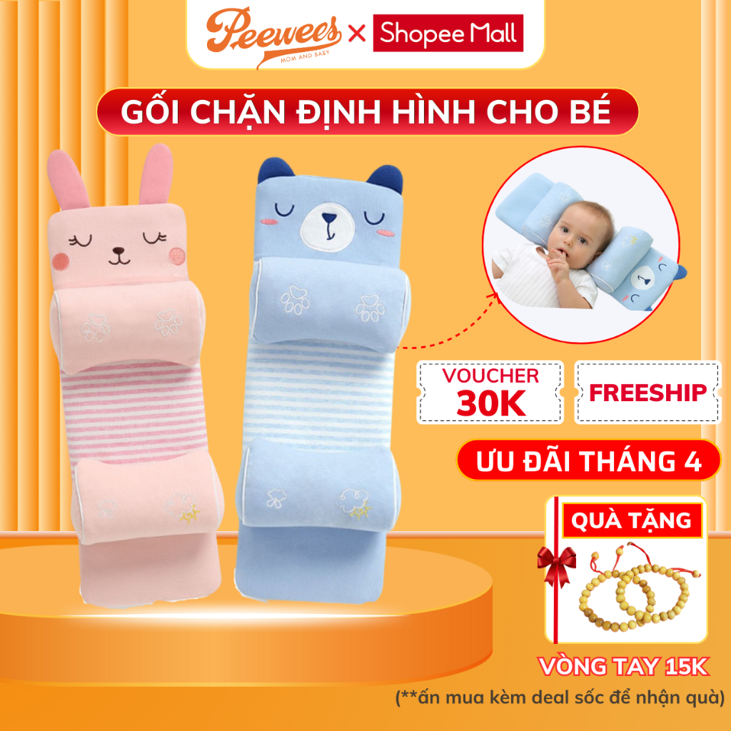 Gối Chặn Định Hình Đầu Cho Bé Sơ Sinh PEEWEES Chống Méo Đầu Bẹp Đầu