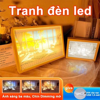 Tranh đèn led 3D đổi màu đèn ngủ 3 chế độ treo cạnh giường trang trí decor phòng ngủ quà tặng lưu niệm Tranh Vẽ Treo