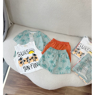 Set 2b bé trai cây dừa xanh trắng