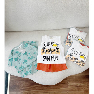 Set 2b bé trai cây dừa xanh trắng