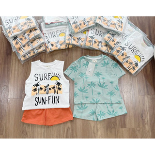 Set 2b bé trai cây dừa xanh trắng