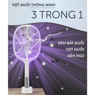 Vợt bắt muỗi, vợt muỗi kiêm đèn bắt muỗi 2 in 1 đa năng, đèn bắt muỗi tự động có cổng sạc usb và đế tiện dụng