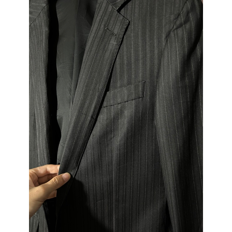 ♥️Áo Vest Blazer Nam size nhỏ Đen Xám sọc dọc 1m70 2hands (Hàng Si Nhật Bản)