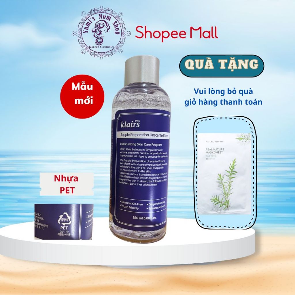 Nước Hoa Hồng Không Mùi Dưỡng Ẩm Và Làm Mềm Da Dear Klairs Supple Preparation Unscented Toner 180ml