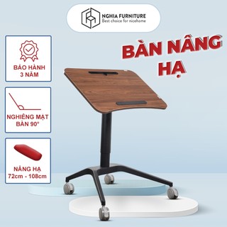 Bàn di động gấp gọn Nghia Furniture Laptop 02 New, Làm việc mặt nghiêng 90 độ, nâng hạ, có bánh xe