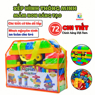 Bộ Đồ Chơi Xếp Hình Cho Bé Mầm Non 72 Chi Tiết Hàng Việt Nam Chất, Bộ Xếp Hình Lắp Ráp Cho Bé Miếng Ghép To Có Túi Đựng