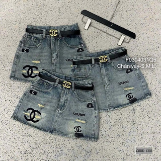 Chân váy jean ngắn thêu chữ x, chân váy jean lưng cao VIENS STORE