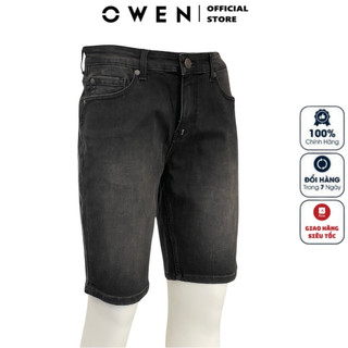 Quần short bò nam OWEN SJ231827 sooc jean ngố đùi màu đen denim chất liệu cotton co giãn cao cấp dáng slim fit ôm vừa
