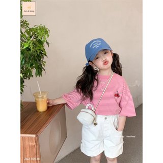 Bộ áo kẻ hồng quần kaki trắng cho bé gái BJJ016