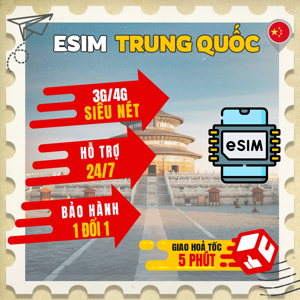 eSIM/Sim du lịch TRUNG QUỐC China mạng China mobile có bảo hành, mạng siêu nét 4G,3G không giới hạn