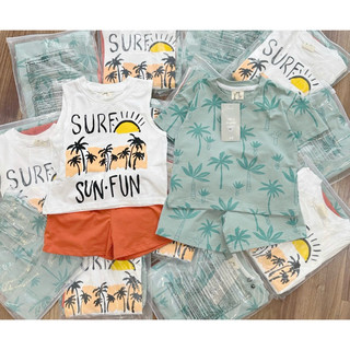 Set 2b bé trai cây dừa xanh trắng