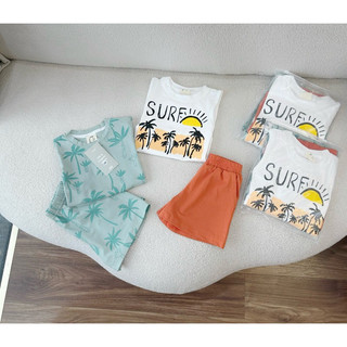 Set 2b bé trai cây dừa xanh trắng