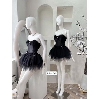 Đầm quây tùng xòe ngực phối viền ren đính nơ cực xinh!