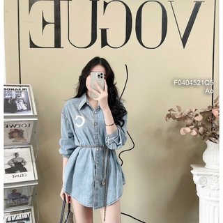 Áo sơ mi jean ngực thêu logo ny form rộng tay ngắn!