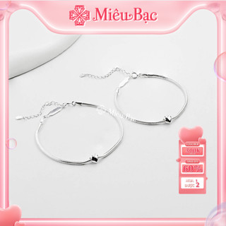 Lắc tay đôi nam nữ MIÊU BẠC vòng tay couple khắc tên theo yêu cầu mix mặt trái tim dây mì trơn chất liệu s925 MT35