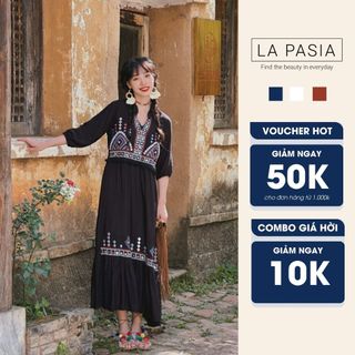 Đầm Xoè Thêu Vintage LP65 Phong Cách Boho Thời Trang Du Lịch