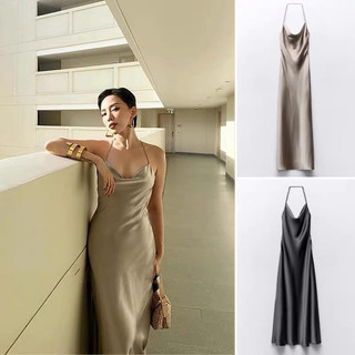 Đầm cổ yếm maxi lụa zara xuất