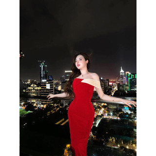 Đầm body phối bẹt vai