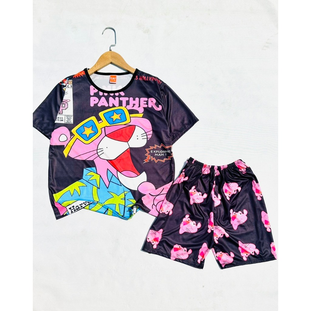 Set bộ và áo lẻ from UNISEX mẫu Báo hồng Đen trắng chất thun thái in nhiệt 3D mềm - mịn - mát, cho bé từ 7kg đến 70kg