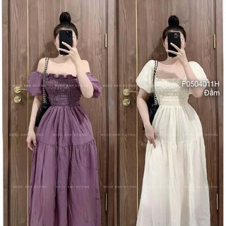 Đầm xòe maxi tay ngắn phồng phối chun dễ thương 0504