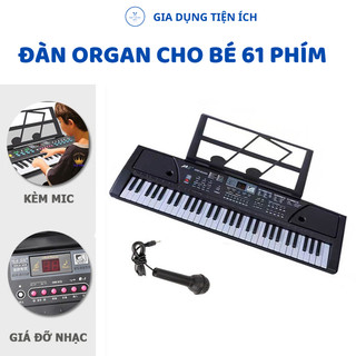 Đàn organ kèm mic - Đàn piano điện tử 61 Phím kèm phụ kiện giá đỡ nhạc, mic, sạc điện cho bé - A48