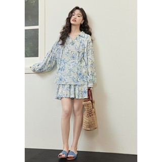 Z243 Áo sơ mi rộng & Quần short eo chun voan hoạ tiết