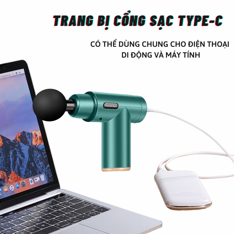 [HÀNG CHÍNH HÃNG] Máy mát xa cầm tay, súng Massage Gun trị liệu toàn thân Với 4 đầu thay thế 6 cấp độ tùy chỉnh