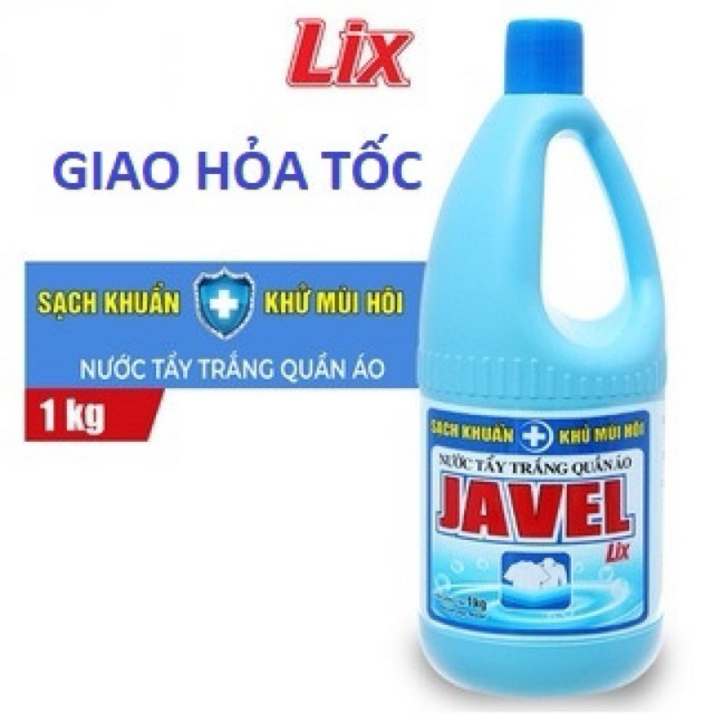 Nước Tẩy Quần Áo Javel Lix 1Kg nước giặt tẩy sạch khuẩn khử mùi hôi mọi vết bẩn cứng đầu
