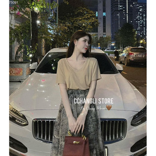 SET ÁO THUN CỔ TIM KÈM CHÂN VÁY MIDI