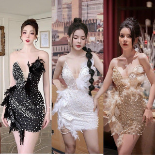 đầm kim sa cúp body sexsy đính lông đính Ngọc dự tiệc