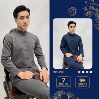  Đồ lam đi chùa cho nam bộ pháp phục nam tay dài cổ tàu chất mềm mại thoải mái phù hợp đi lễ tết lễ chùa - B77 