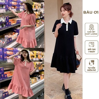 Đầm váy bầu babydoll cổ polo dáng suông đuôi cá chất mềm mát v819 - váy công sở hottrend mặc đi làm đi chơi xinh