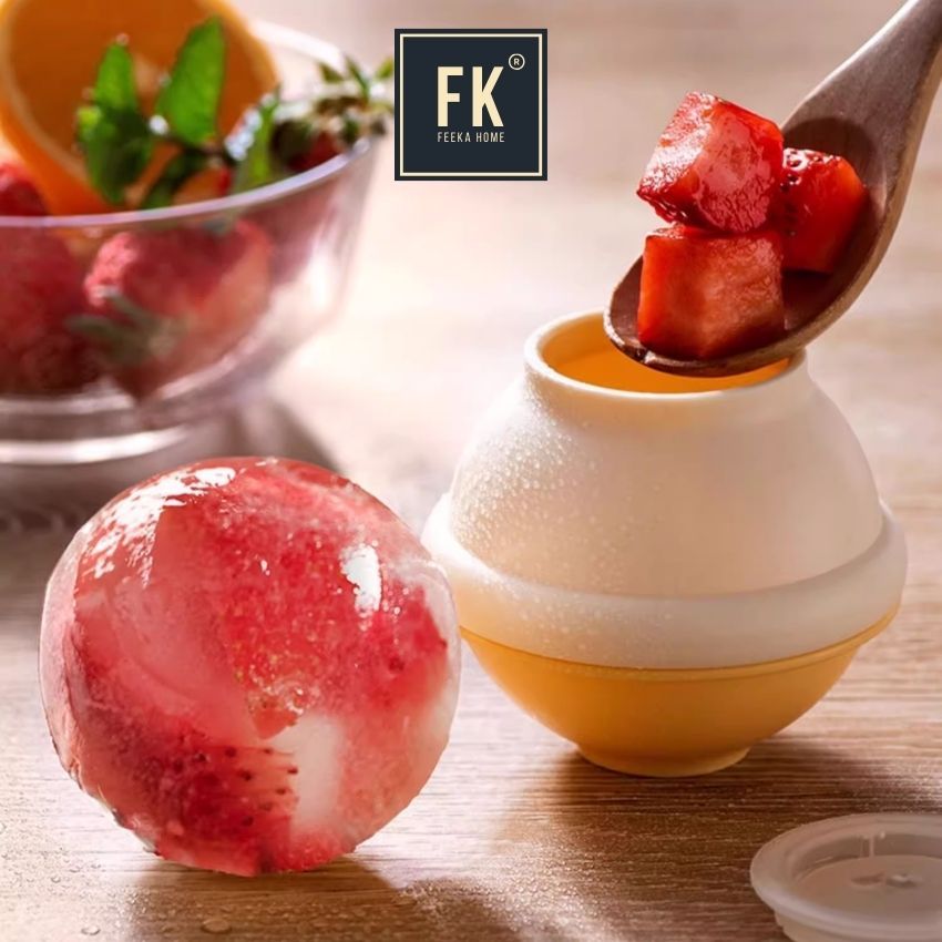 Khay Đá Tròn Size To Feeka Có Nắp Thông Minh, Combo X 3 Khuôn Làm Đá – Kem Kết Hợp