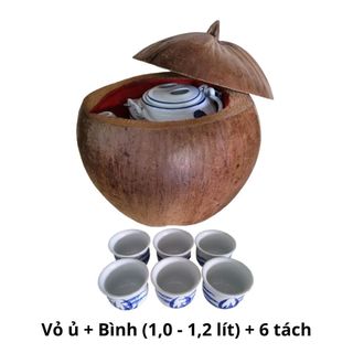 Bình ủ trà trái dừa không sơn, bình trà 1,0 - 1,2 lít, sản phẩm mộc sản xuất thủ công