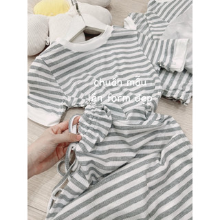 Váy kẻ dút eo phối