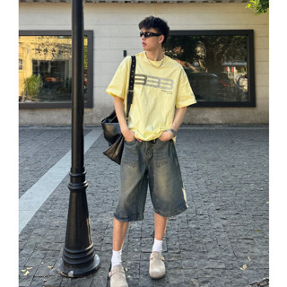 Quần Short Jean Nam Màu Xanh Wash Trendy Form Lửng Dưới Gối Phong Cách Hàn Quốc